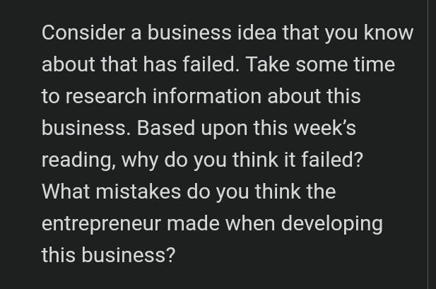 Solved Consider A Business Idea That You Know About That Has | Chegg.com