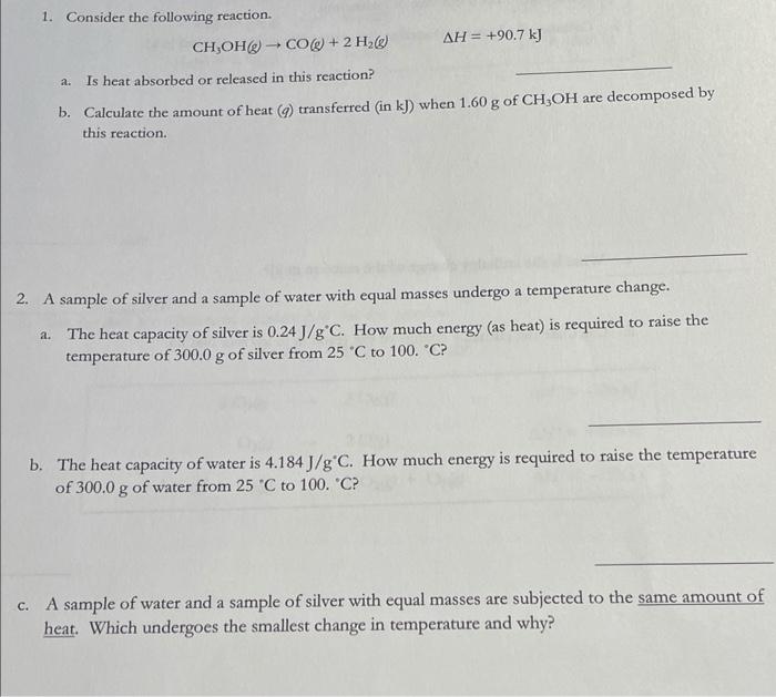 Solved 1. Consider The Following Reaction. | Chegg.com