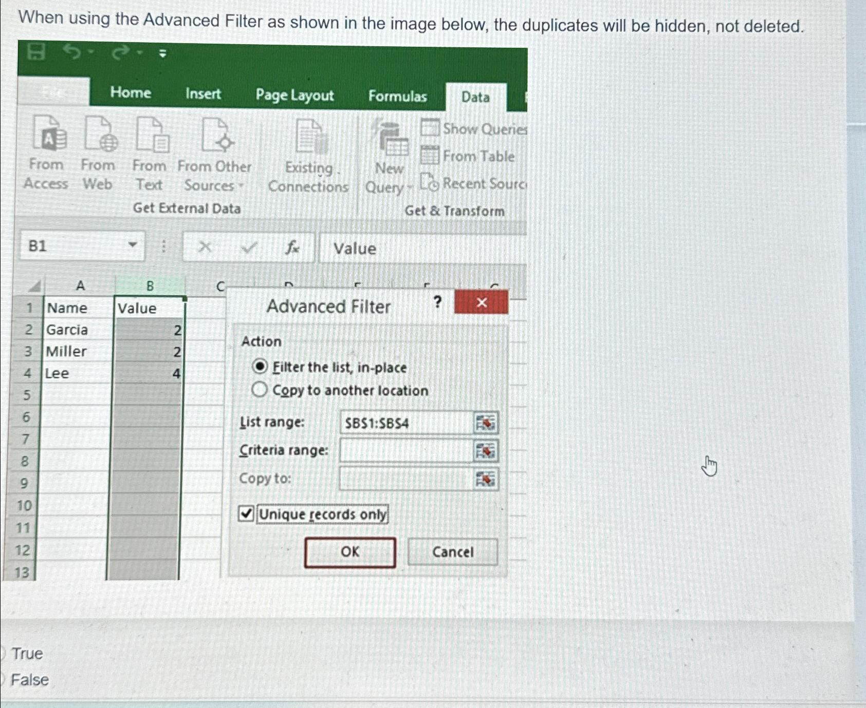 Solved When using the Advanced Filter as shown in the image | Chegg.com