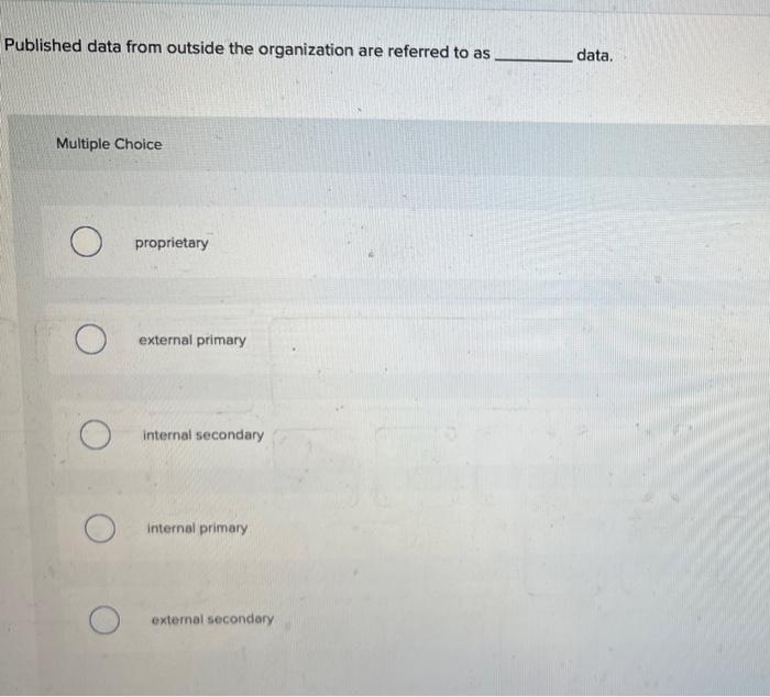 Solved Published data from outside the organization are | Chegg.com