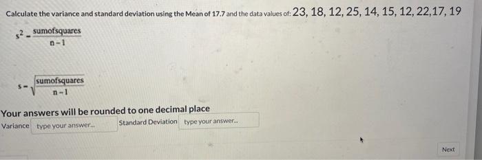 Solved Calculate the variance and standard deviation using | Chegg.com