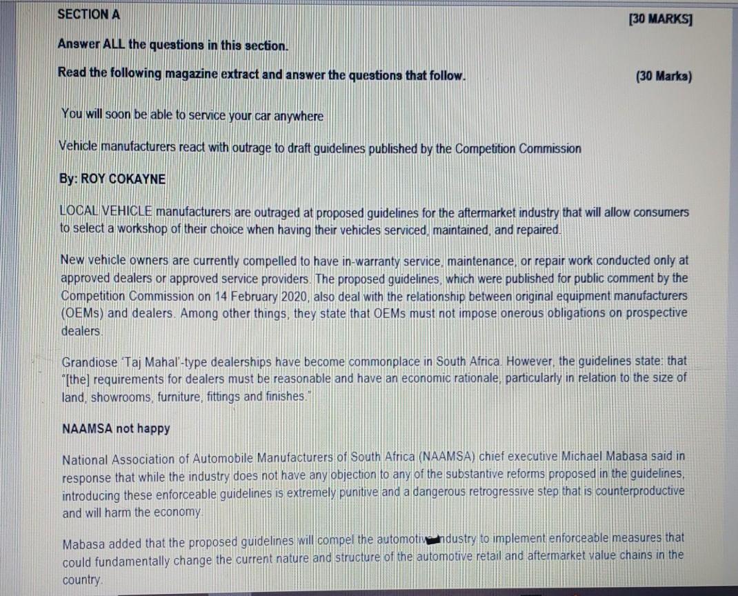 Solved SECTION A [30 MARKS] Answer ALL the questions in this | Chegg.com