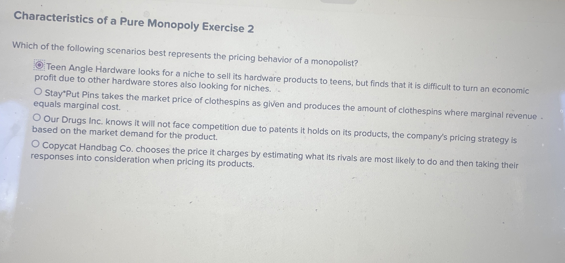 Solved Characteristics of a Pure Monopoly Exercise 2Which of | Chegg.com