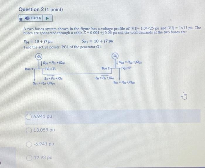 Solved A two buses system shown in the figure has a voltage | Chegg.com