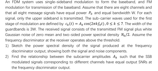An FDM system uses single-sideband modulation to form | Chegg.com