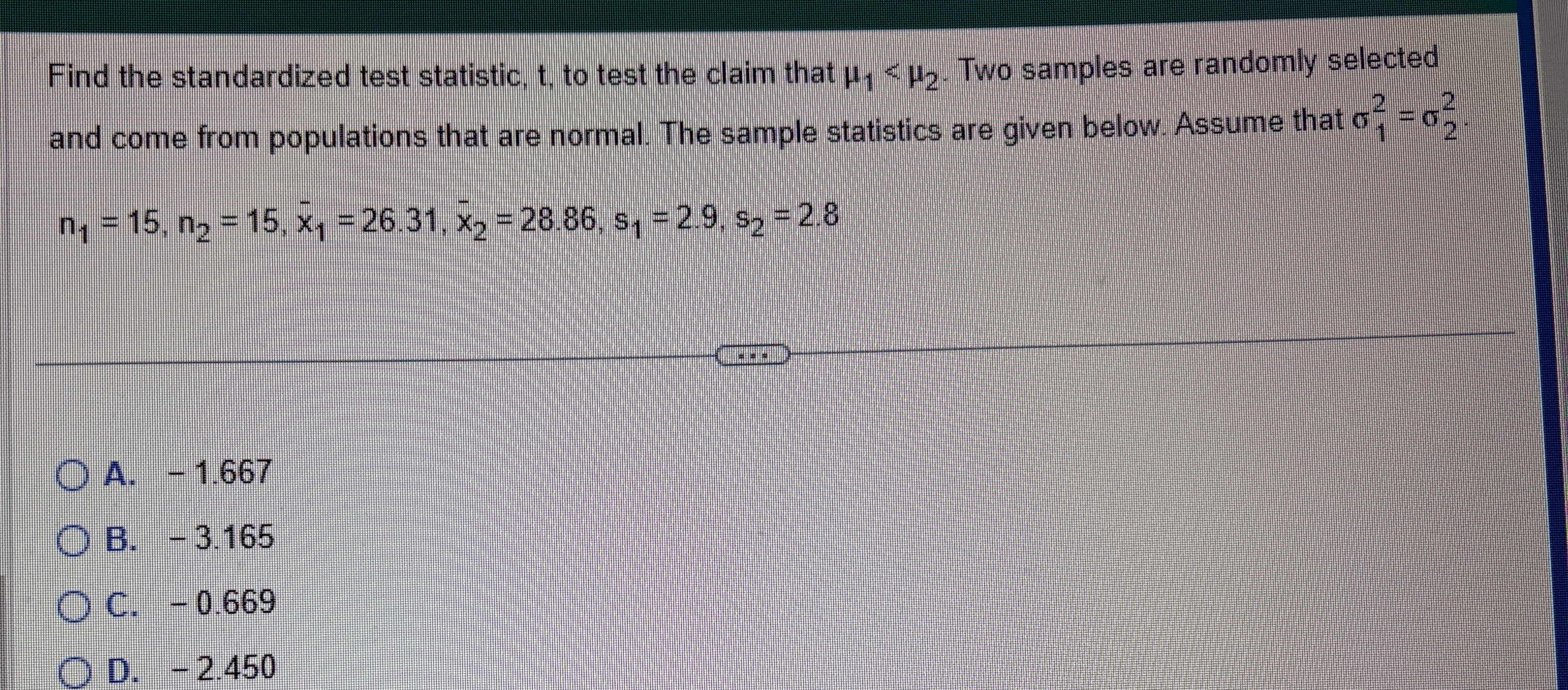 Solved Find the standardized test statistic, t, ﻿to test the | Chegg.com