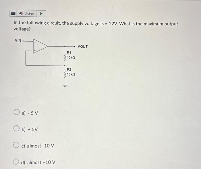 Solved In The Following Circuit, The Supply Voltage Is \\( | Chegg.com