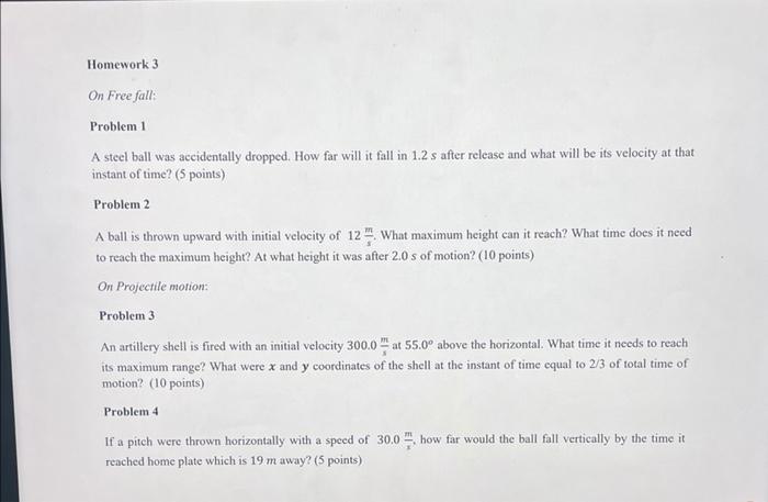 Solved Homework 3 On Free fall: Problem 11 A steel ball was | Chegg.com