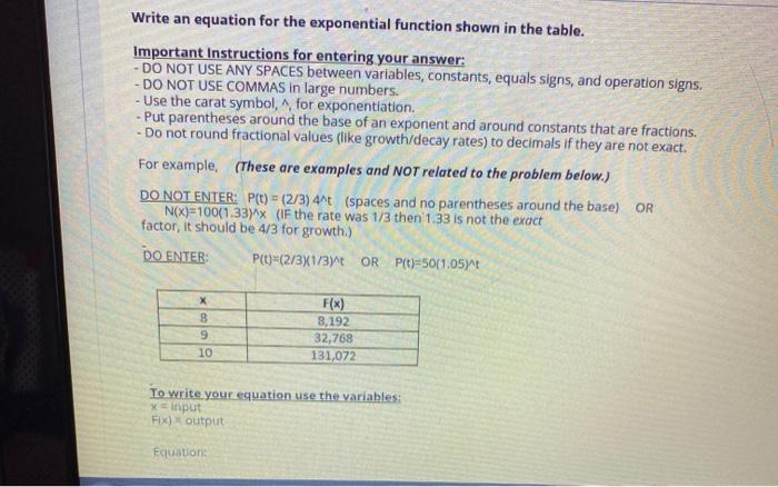 Solved Write an equation for the exponential function shown | Chegg.com