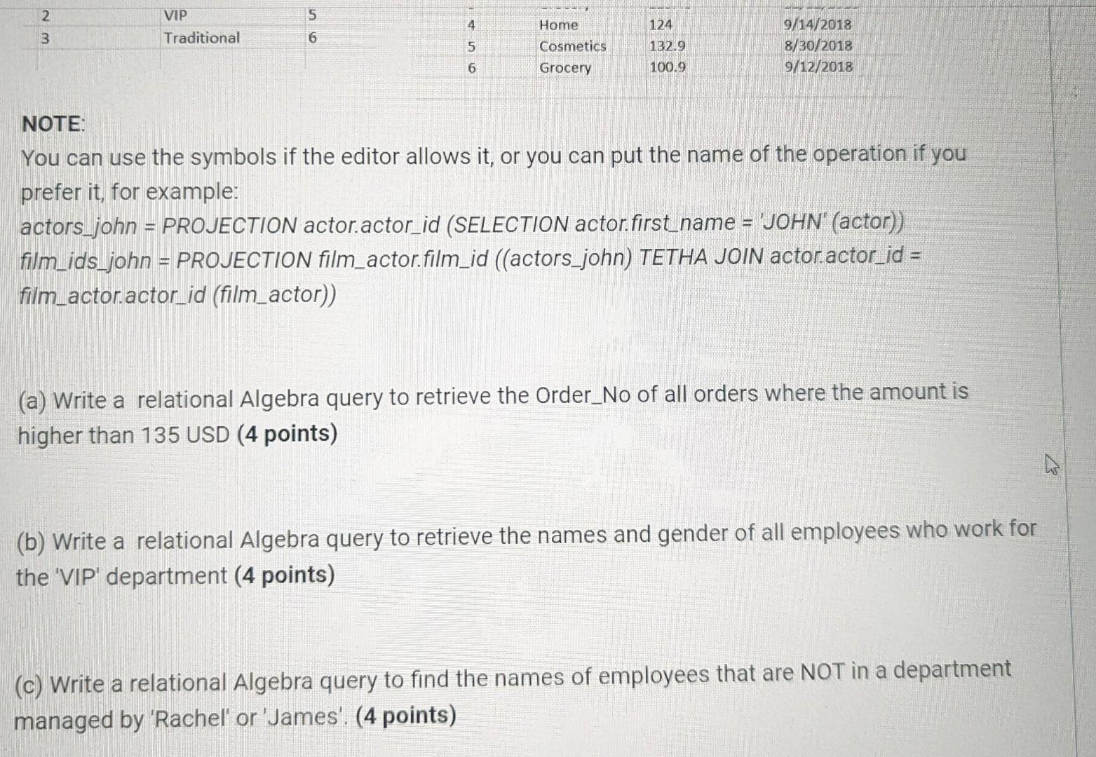 Solved Write The Following Queries In Relational Algebra For | Chegg.com