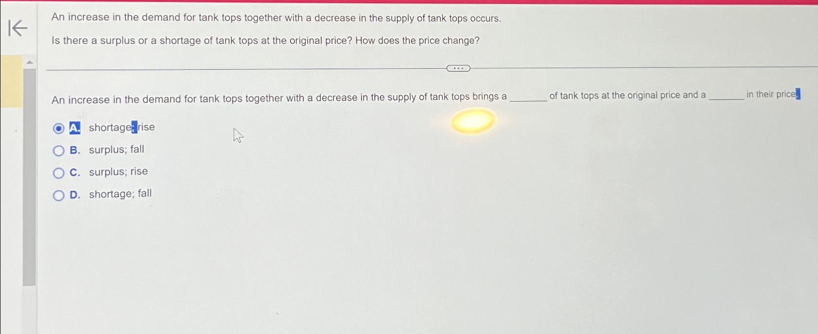 Solved An increase in the demand for tank tops together with | Chegg.com
