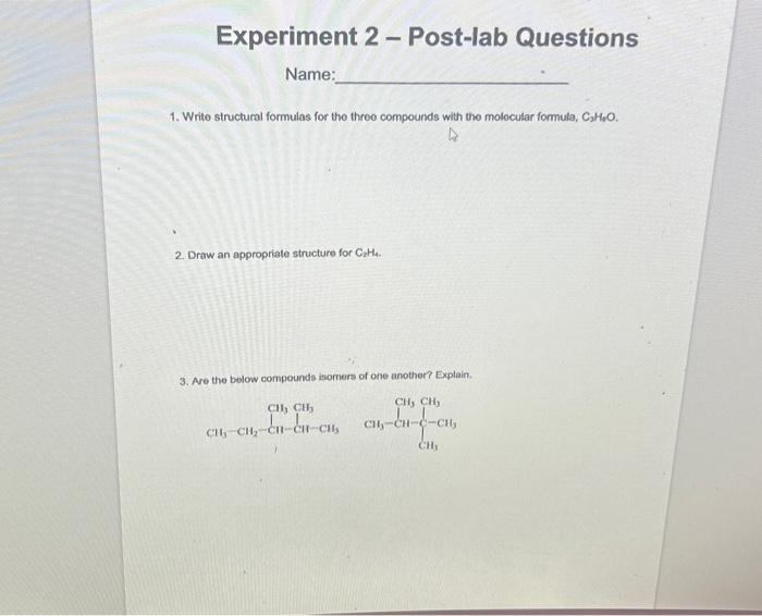 Solved Experiment 2 Post lab Questions Name 1. Write Chegg