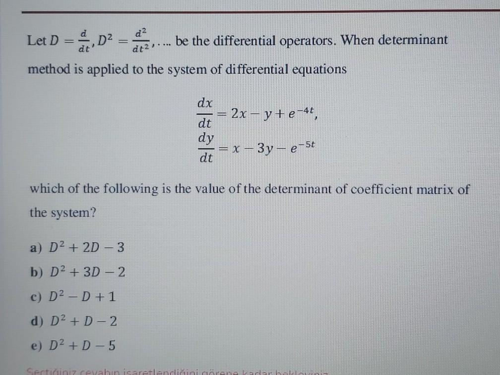 Solved d2 Let D = .,D2 be the differential operators. When | Chegg.com