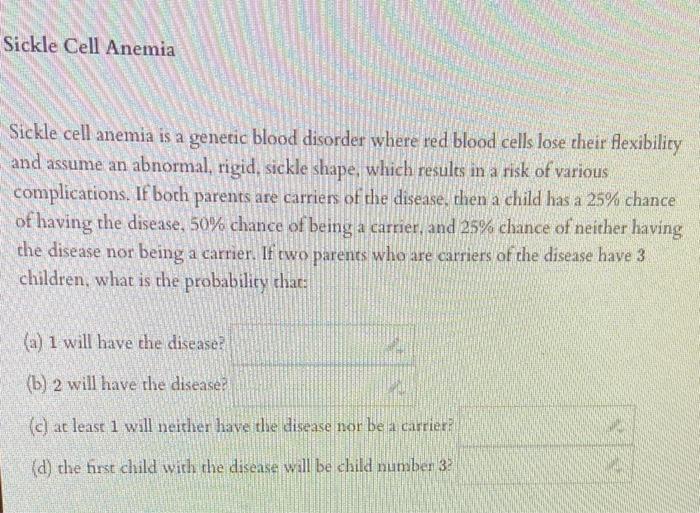 Solved Sickle Cell Anemia Sickle Cell Anemia Is A Genetic | Chegg.com