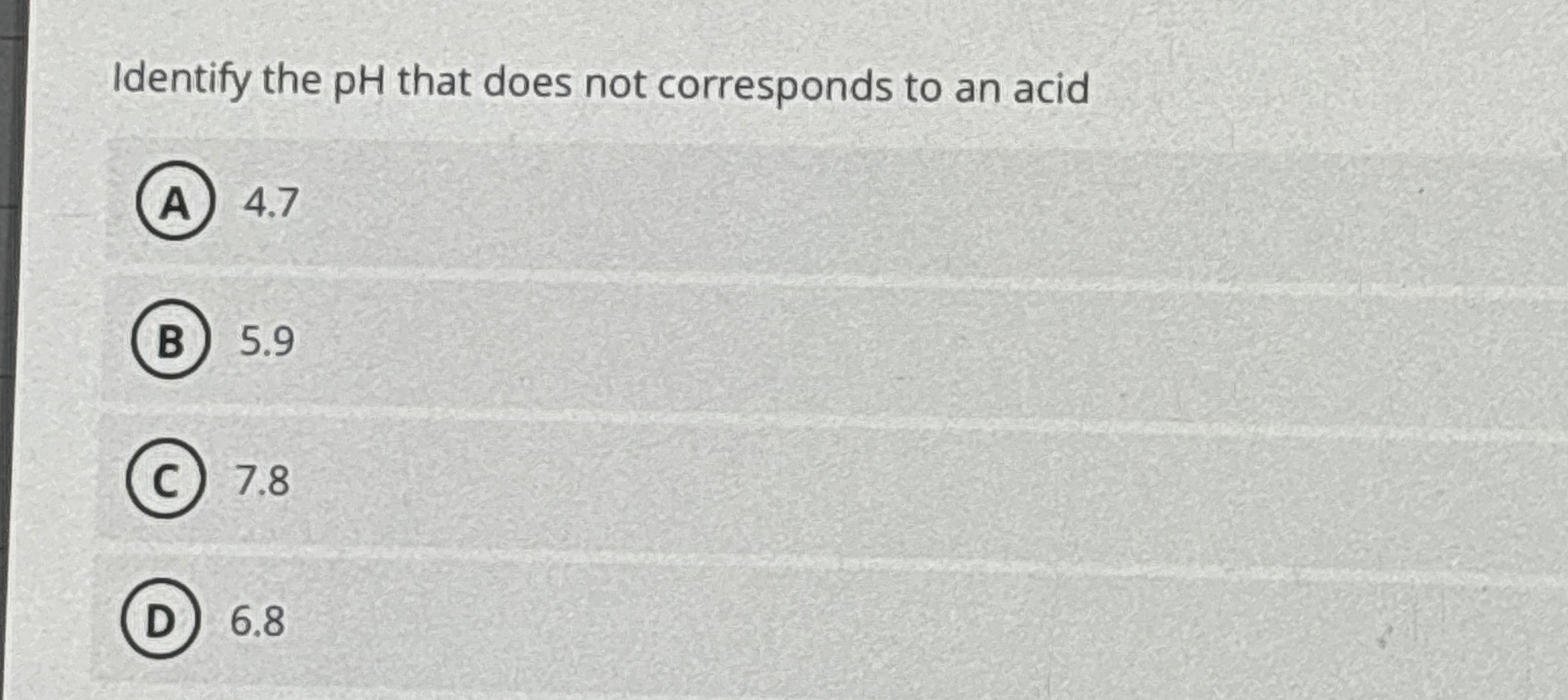Solved Identify the pH that does not corresponds to an | Chegg.com