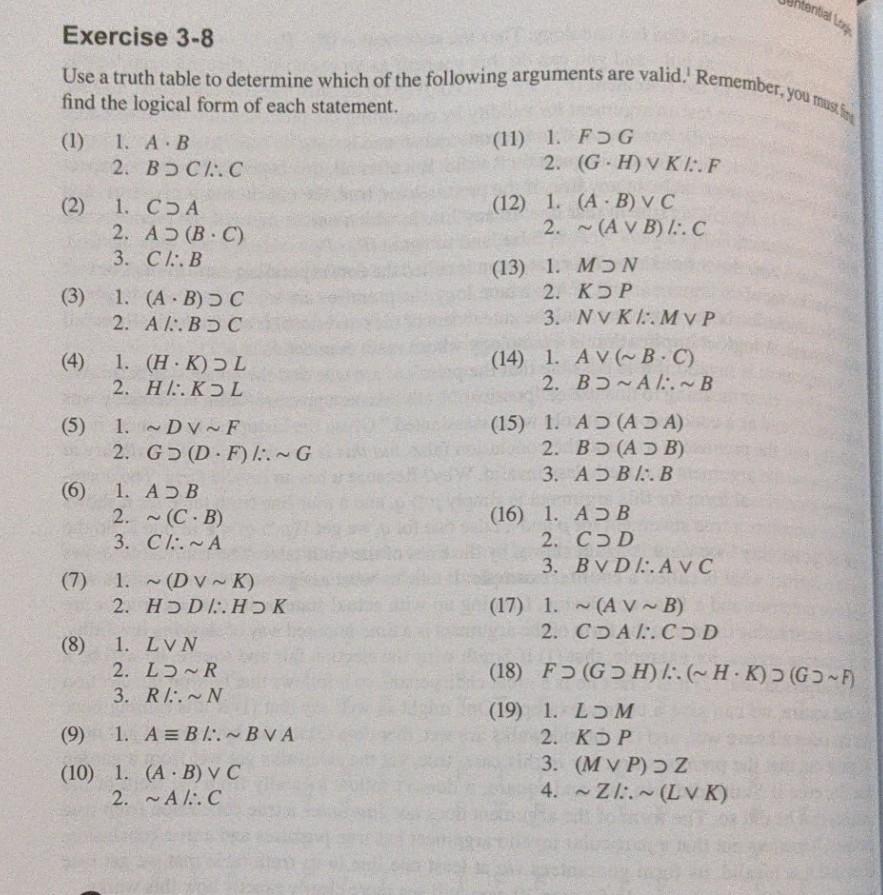 Solved tertia Exercise 3-8 Use a truth table to determine | Chegg.com