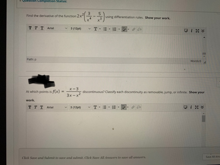 Solved Question Completion Status: Find the derivative of | Chegg.com