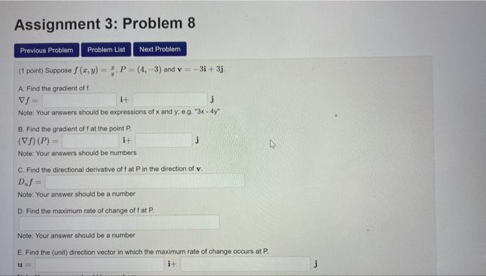 Solved 1 Point Suppose F X Y Yx P 4 −3 And V −3i 3j A