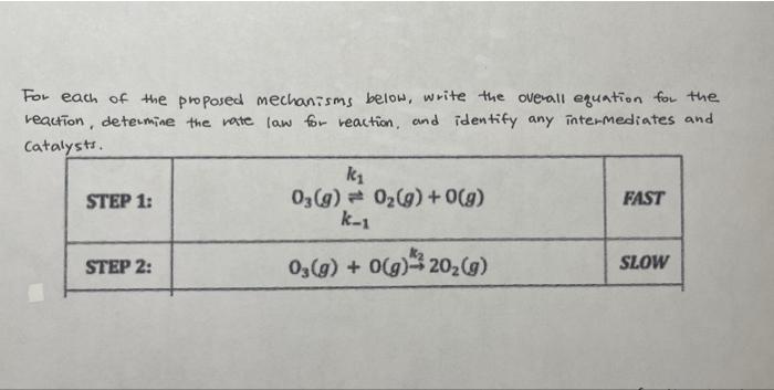 Solved For each of the proposed mechanisms below, write the | Chegg.com