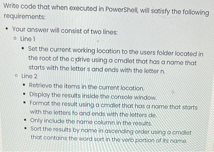 Solved Problem Write code that when executed in PowerShell, | Chegg.com