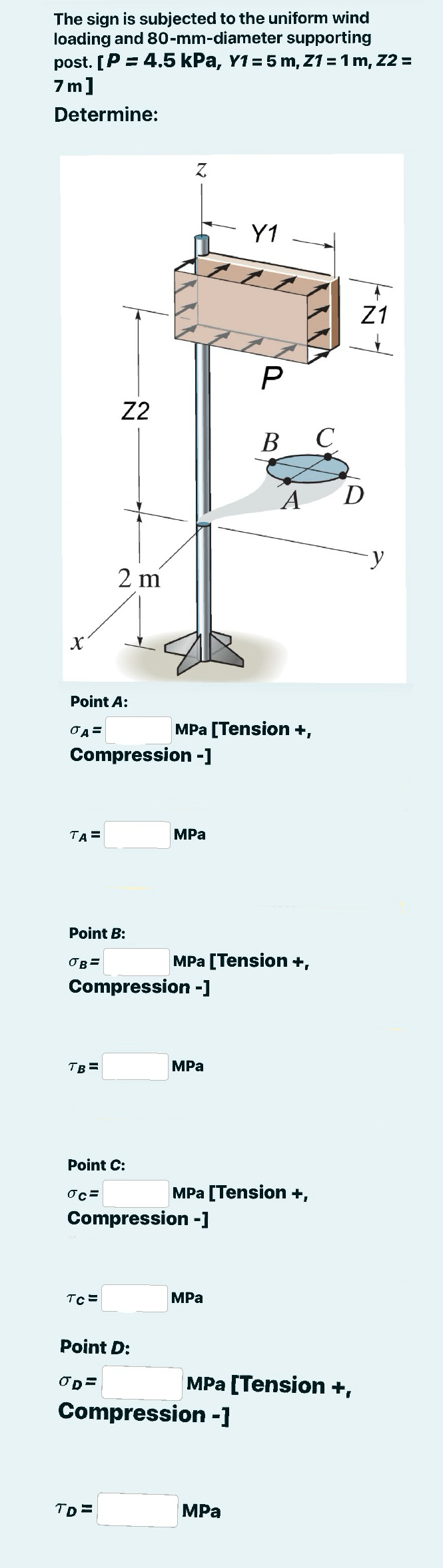 Solved The sign is subjected to the uniform wind loading and | Chegg.com
