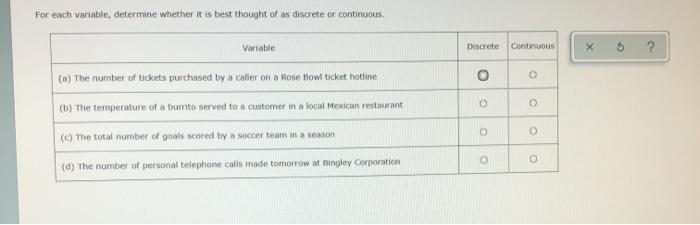 Solved For each variable, determine whether it is best | Chegg.com