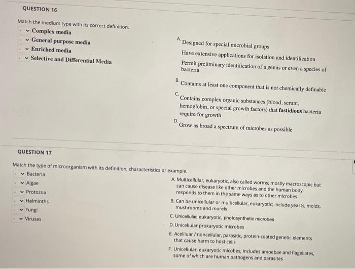 Solved QUESTION 16 Match the medium type with its correct | Chegg.com