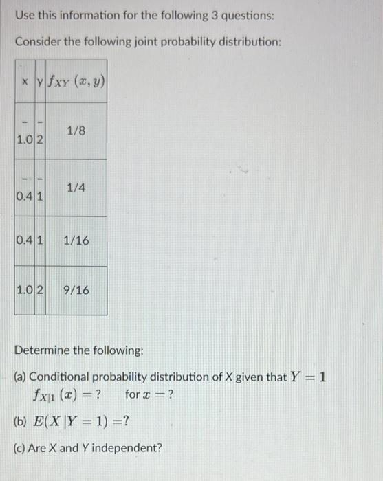 Solved Use this information for the following 3 questions: | Chegg.com