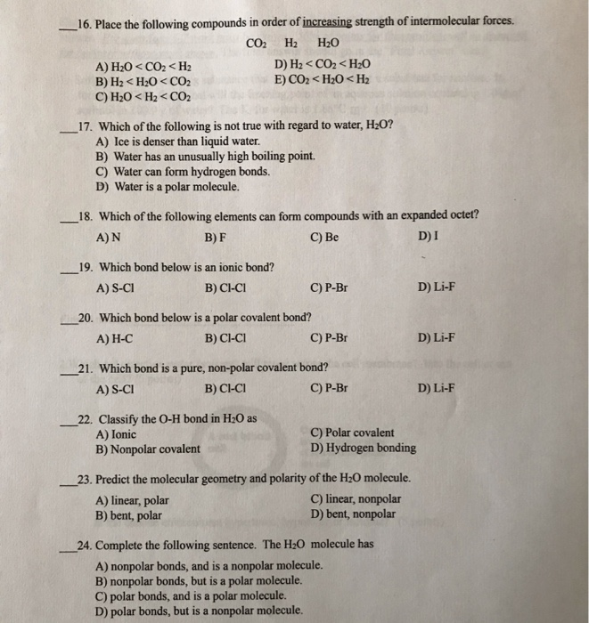 Solved __16. Place the following compounds in order of | Chegg.com
