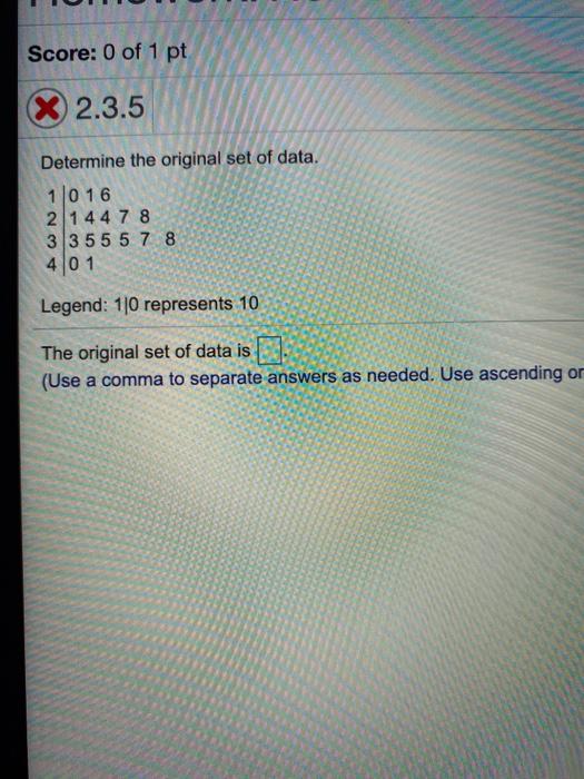 Solved Score 0 of 1 pt X 2.3.5 Determine the original set