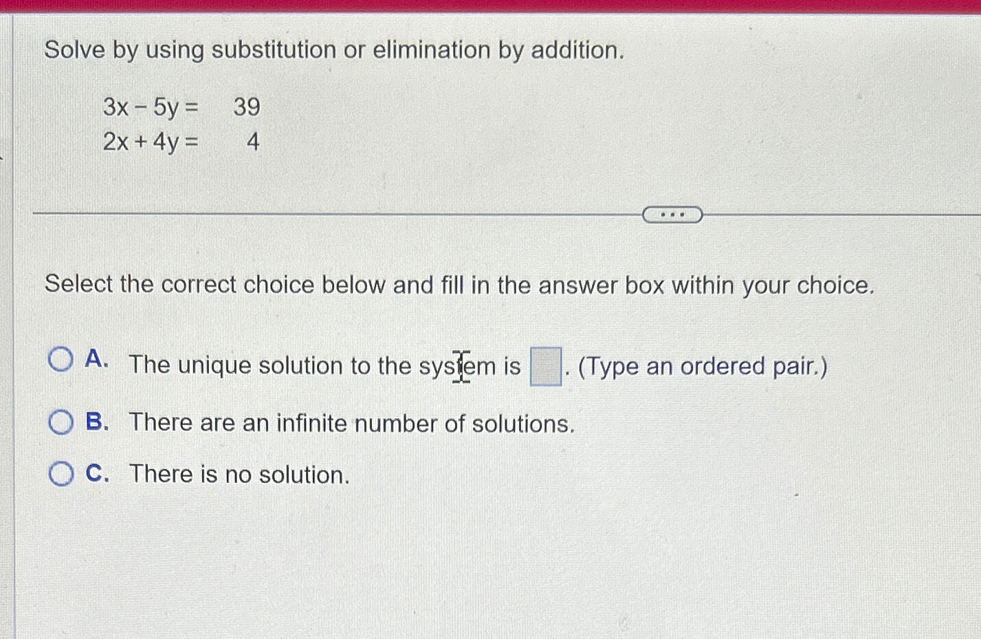 Solved Solve by using substitution or elimination by | Chegg.com