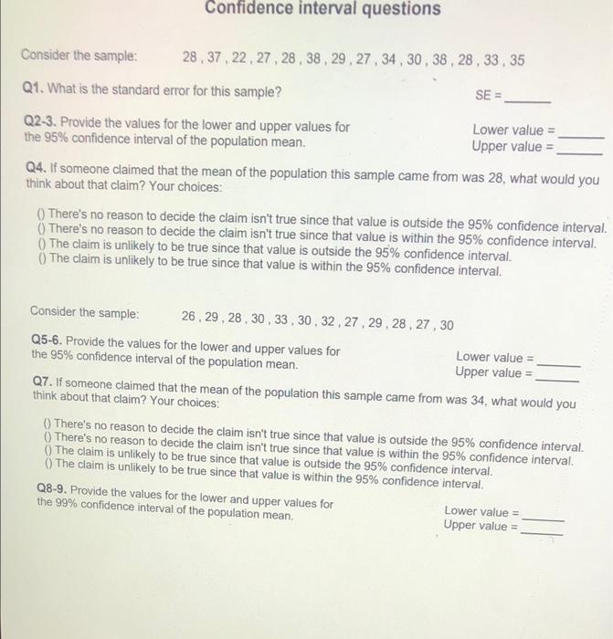 Solved Confidence interval questions Consider the sample: | Chegg.com
