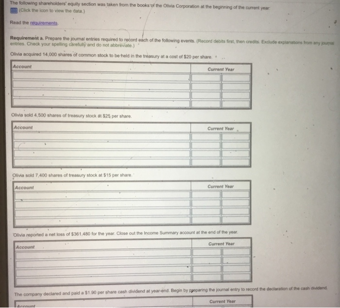 Solved The Following Shareholders' Equity Section Was Taken | Chegg.com