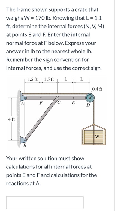 Solved The Frame Shown Supports A Crate That Weighs W 1 Chegg Com