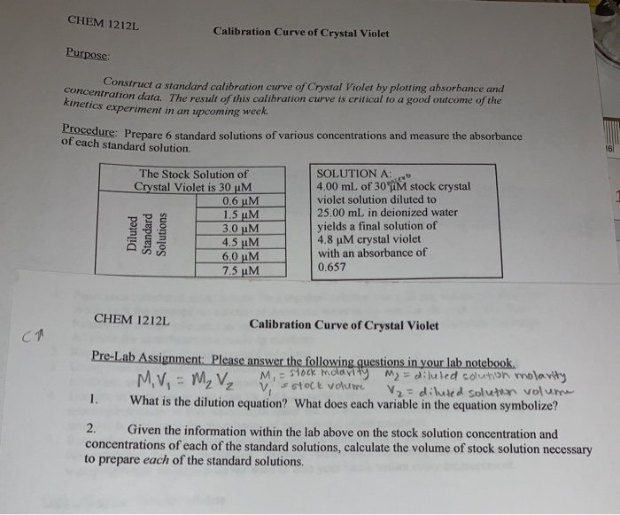 Solved Kinetics Experiment In An Upcoming Week. CHEM 1212L | Chegg.com