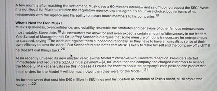 Solved While Tesla CEO Elon Musk enjoys a reputation as one | Chegg.com