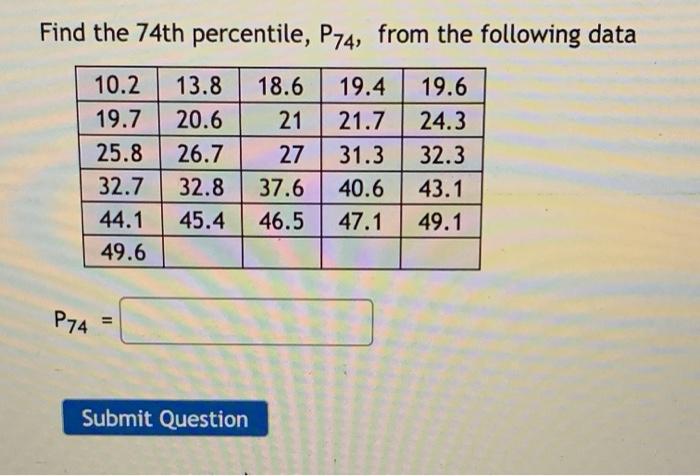 Solved Find the 74th percentile, P74, from the following | Chegg.com