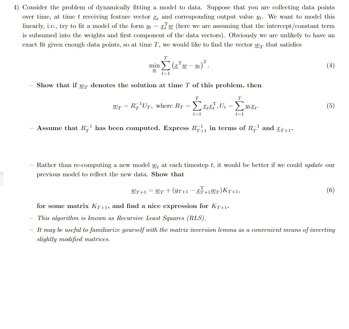 Solved Consider the problem of dynamically fitting a model | Chegg.com
