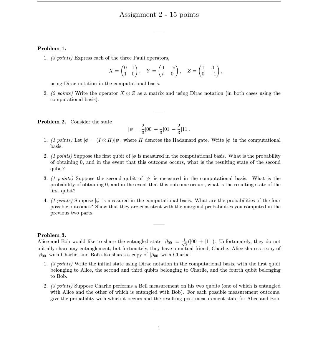 Solved Assignment 2 - 15 points Problem 1. 1. (3 points) | Chegg.com