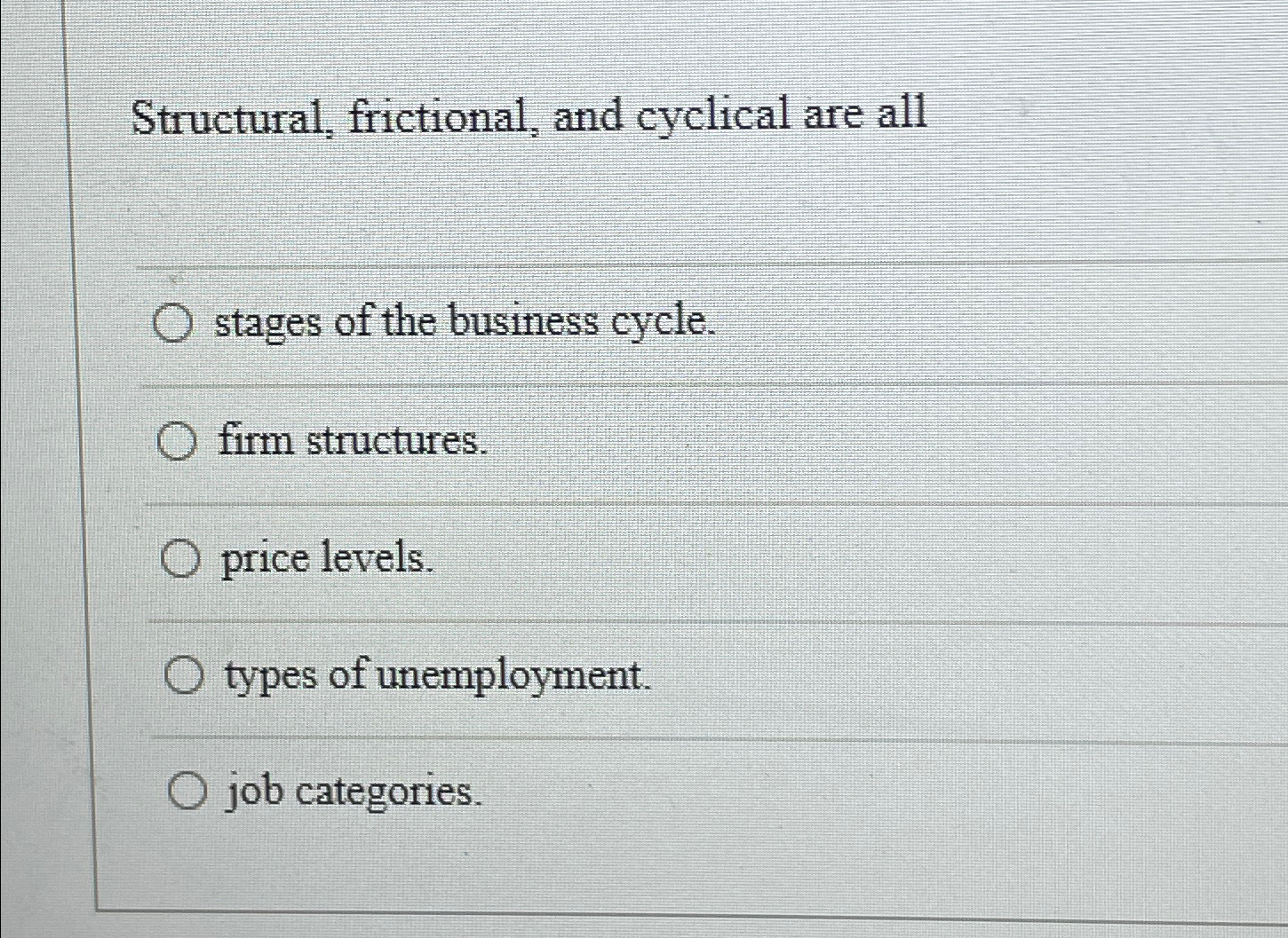 Solved Structural, frictional, and cyclical are allstages of | Chegg.com