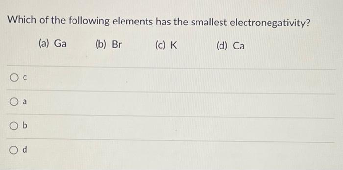 Solved Which Of The Following Elements Has The Smallest | Chegg.com