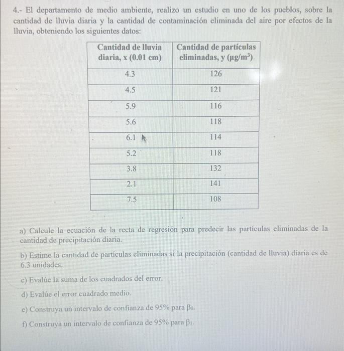 4.- El departamento de medio ambiente, realizo un estudio en uno de los pueblos, sobre la cantidad de lluvia diaria y la cant