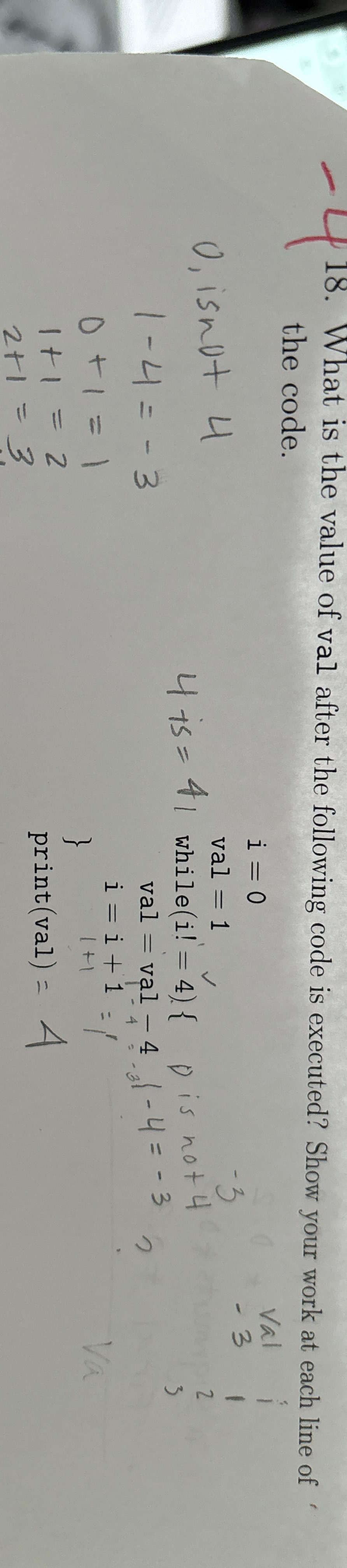 Solved What is the value of val after the following code is | Chegg.com
