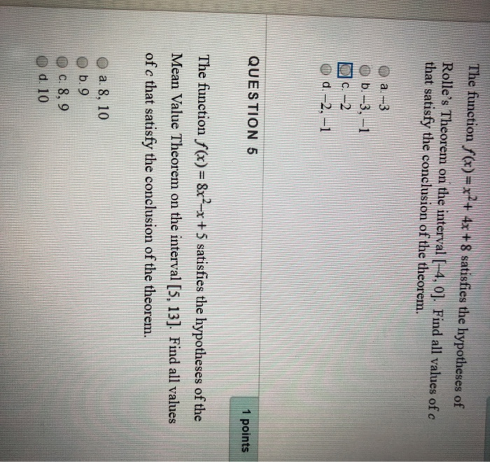 Solved The function f(x) = x++ 4x + 8 satisfies the | Chegg.com
