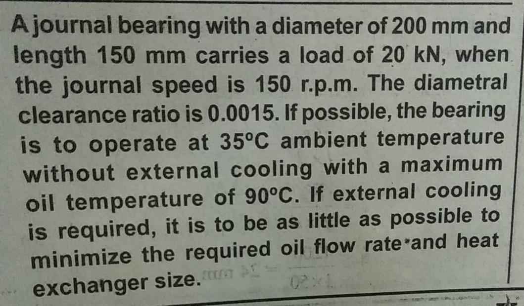 Solved A journal bearing with a diameter of 200 mm and