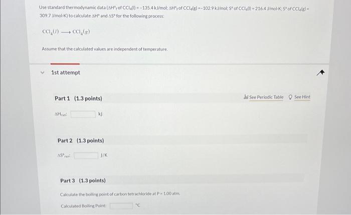 Solved CCl4 CCl4 G Assume That The Calculated Values Chegg Com   Image