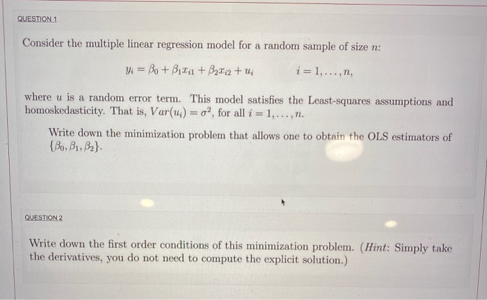 Solved QUESTION 1 Consider the multiple linear regression | Chegg.com