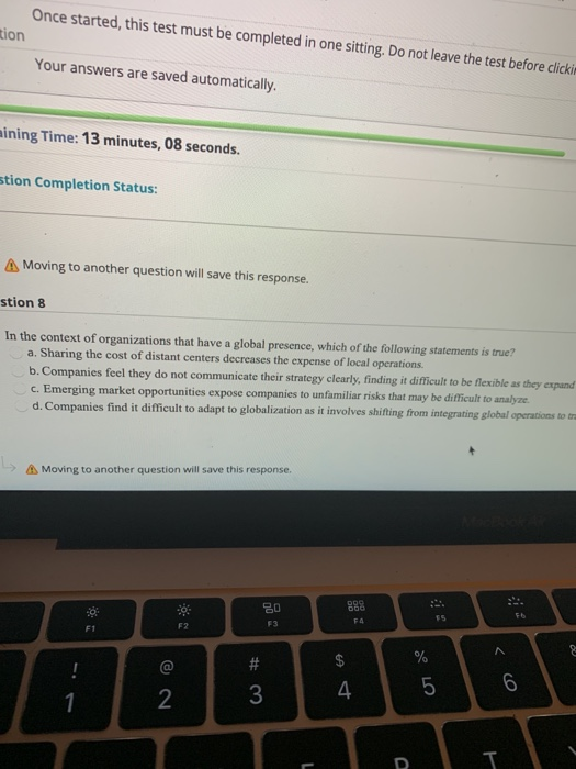 Solved Once started, this test must be completed in one | Chegg.com