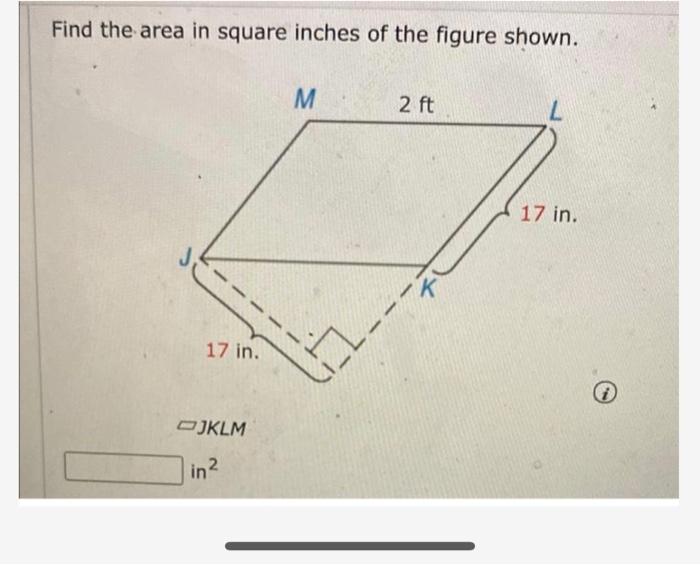Solved Find the area in square inches of the figure shown. M | Chegg.com