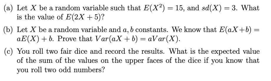 Solved (a) ﻿Let x ﻿be a random variable such that E(x2)=15, | Chegg.com
